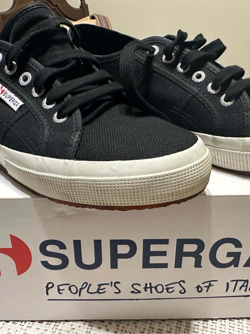 Superga Women’s Black Canvas Sneakers with White Sole
